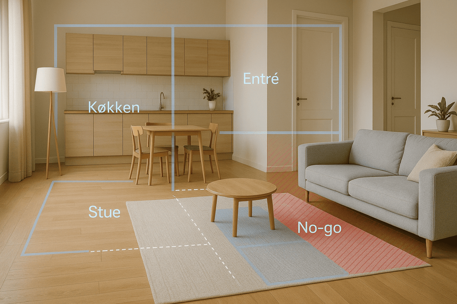 Robotstøvsuger map, zoner og no-go